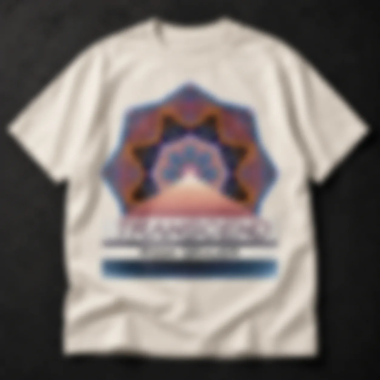 Intentionally blurred concept preview of a stone-colored T-shirt with the Transcend album artwork